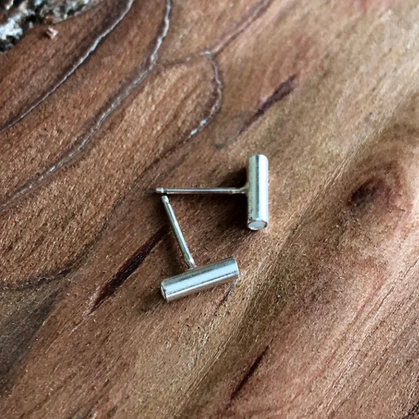 Silver Tube Stud Earrings