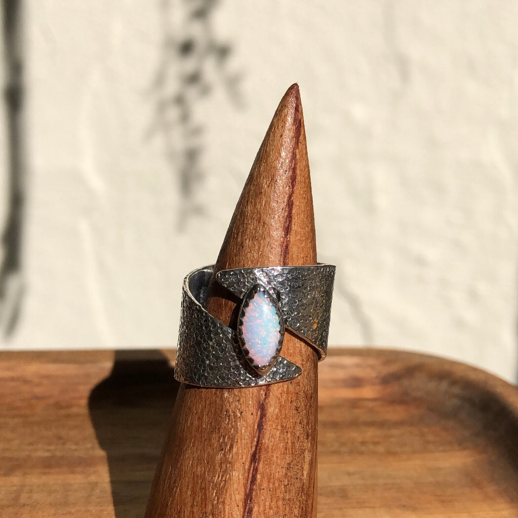 Hammered Opal Ring