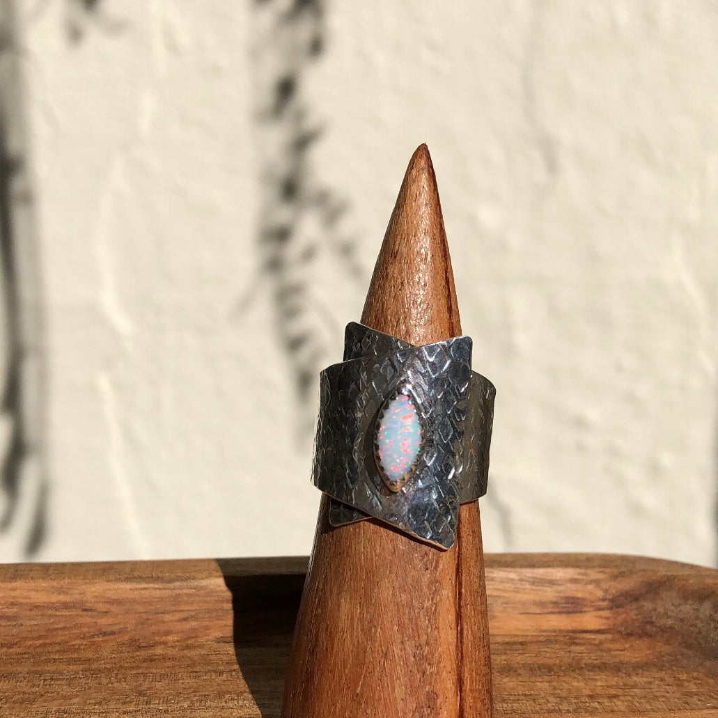 Opal Hammered Wrap Ring